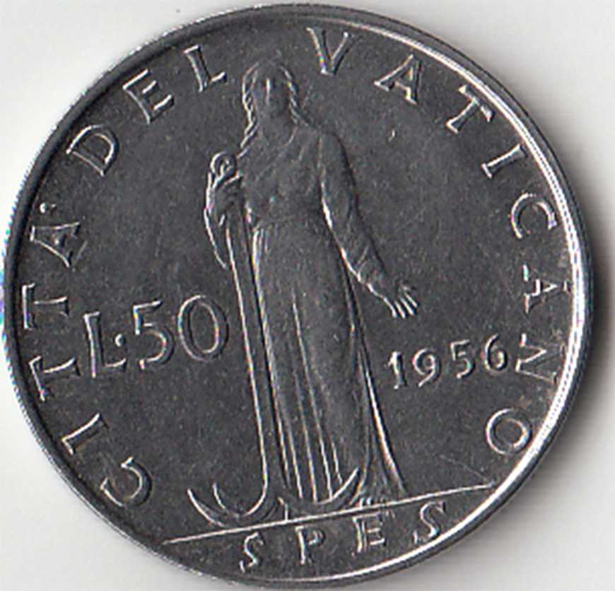 1956 - 50 Lire Vaticano Pio XII  QFdc