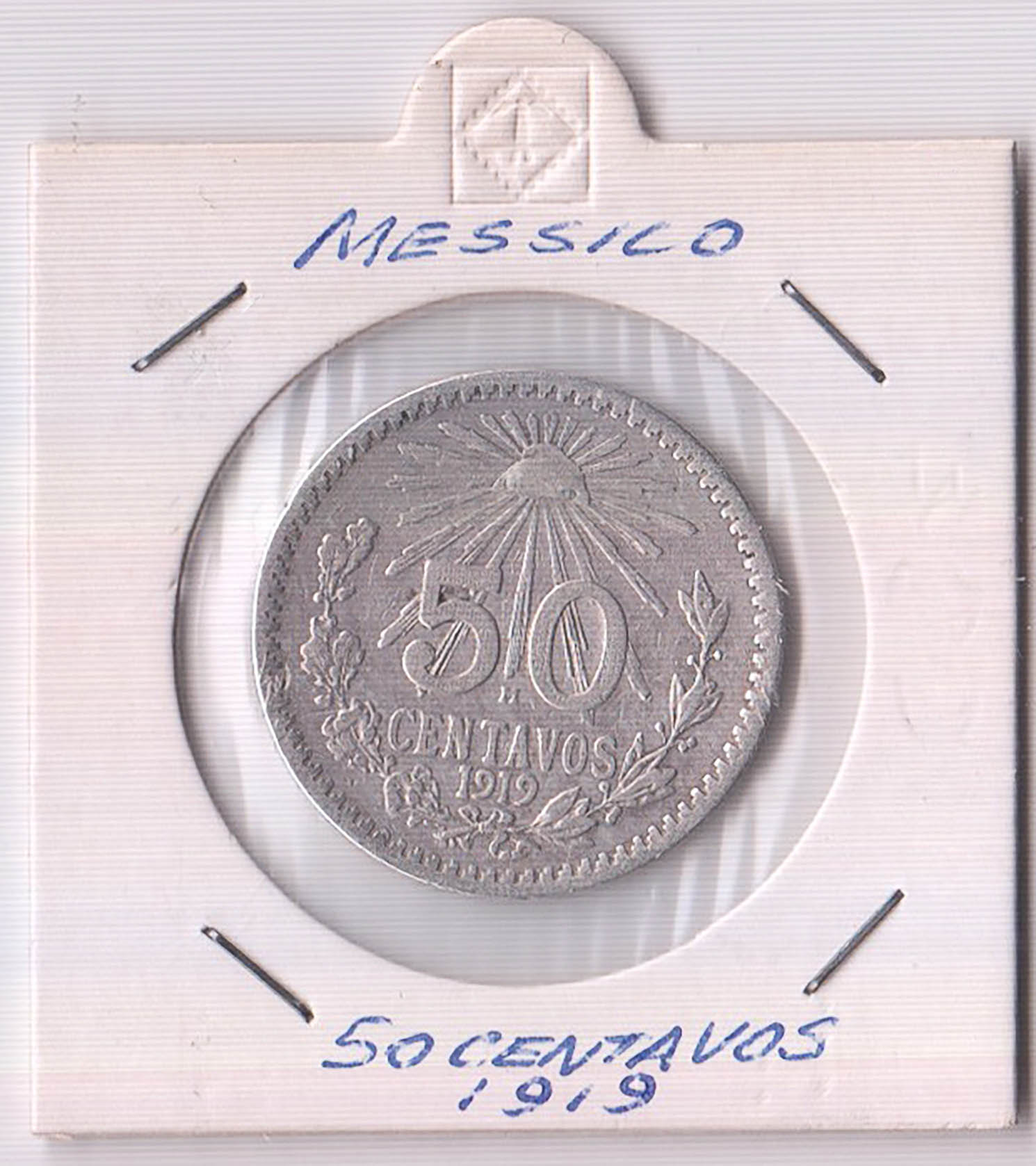 1919 -  50 Centavos Argento Messico Liberty Cap BB