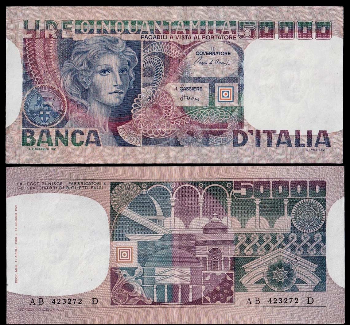 1980 - Lire 50.000 Volto di Donna contrassegno Leone San Marco BB+