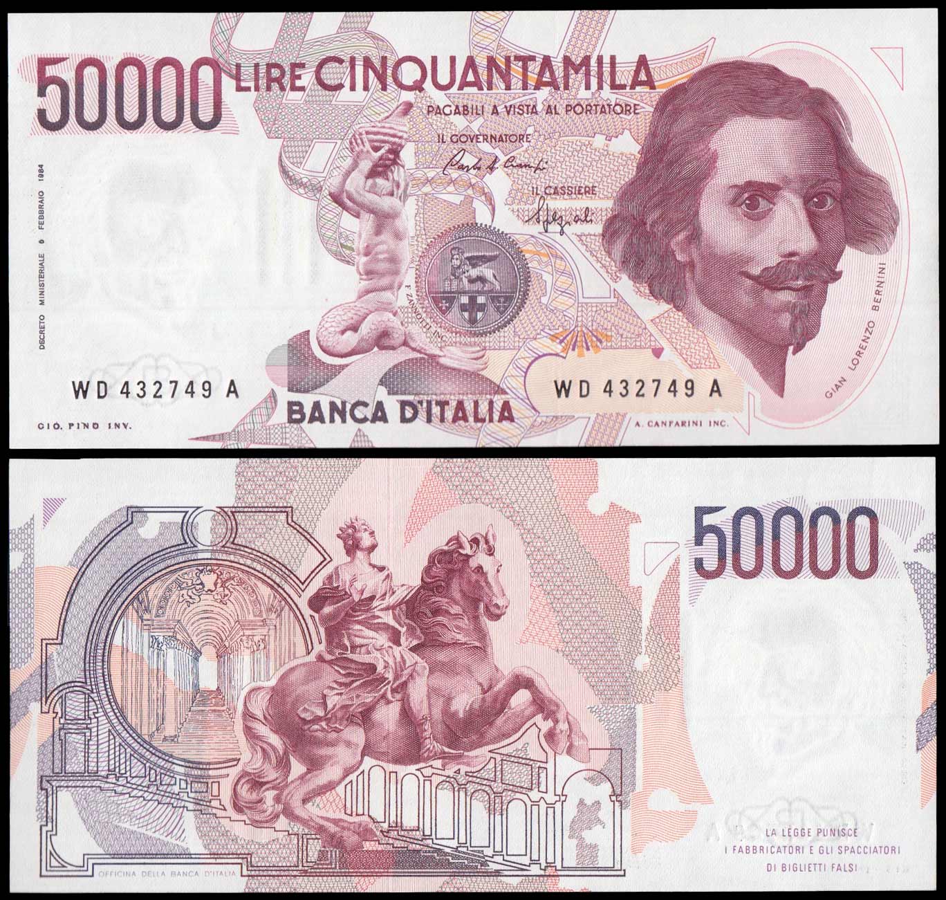 1984-1990 - Lire 50.000 Gian Lorenzo Bernini 1 Tipo Fds