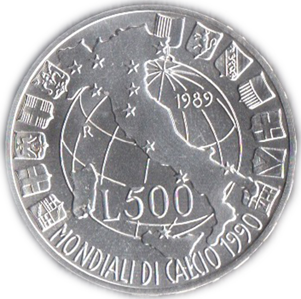 1989 - Lire 500 Mondiali Calcio 1990  Moneta di Zecca Italia