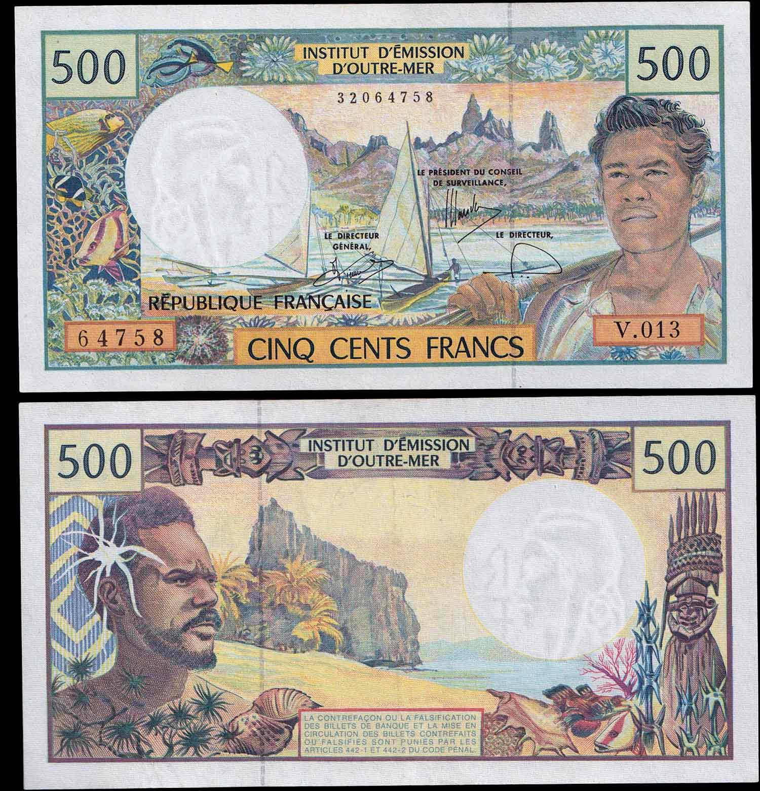 French Pacific Territories 500 Franchi Fds Multicolore 1992 (2011)