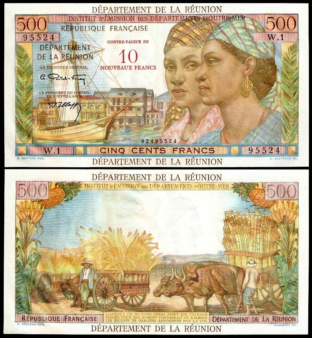 REUNION10 Nouveaux Francs on 500 Francs 1964 "Women - Ox" Stupenda