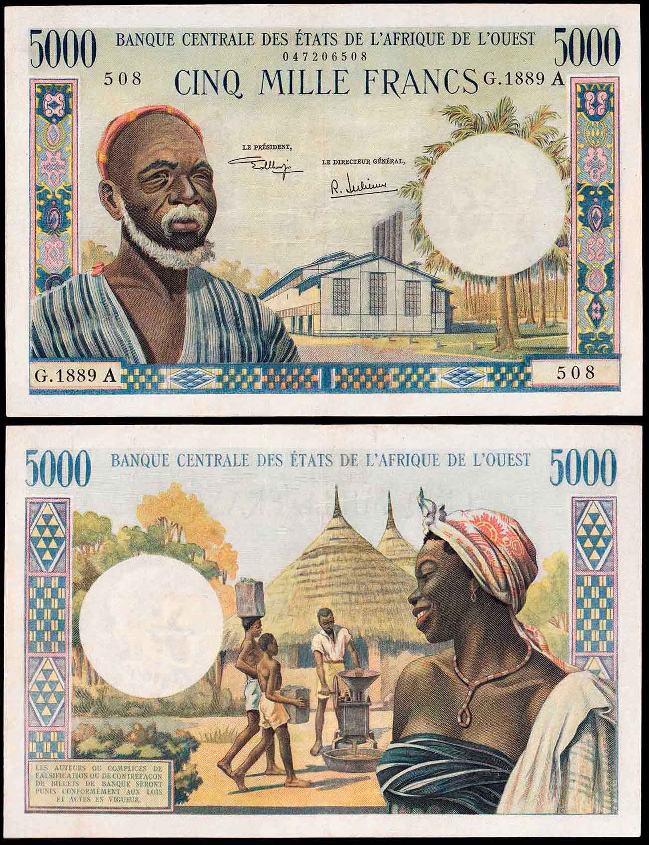 Stati Africa Occidentale "Costa D'Avorio" 5000 franchi  1961-1965 SPL+