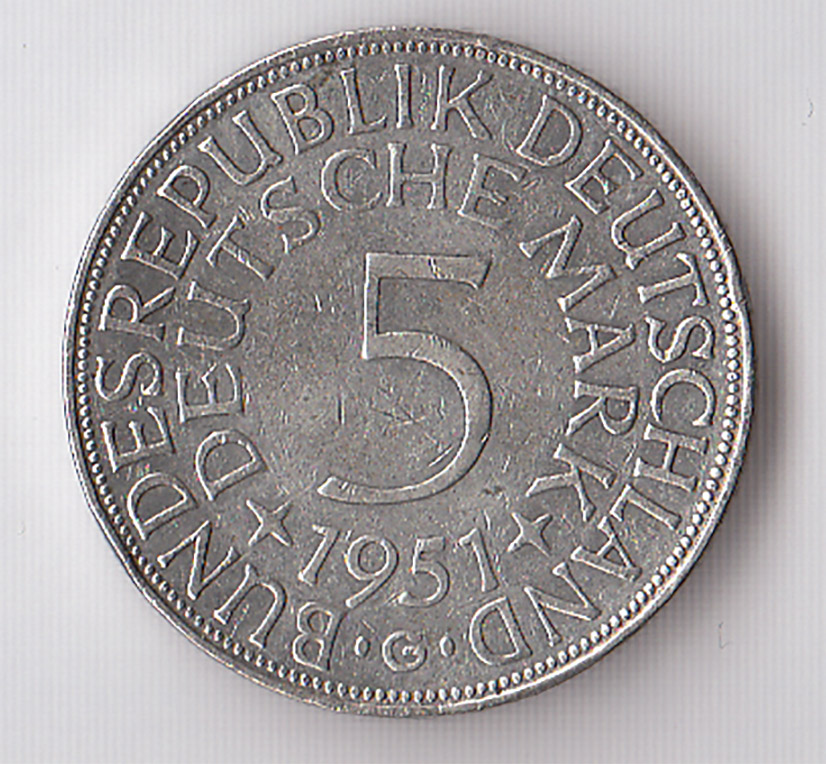 GERMANIA REPUBBLICA FEDERALE 5 Mark 1951 G BB