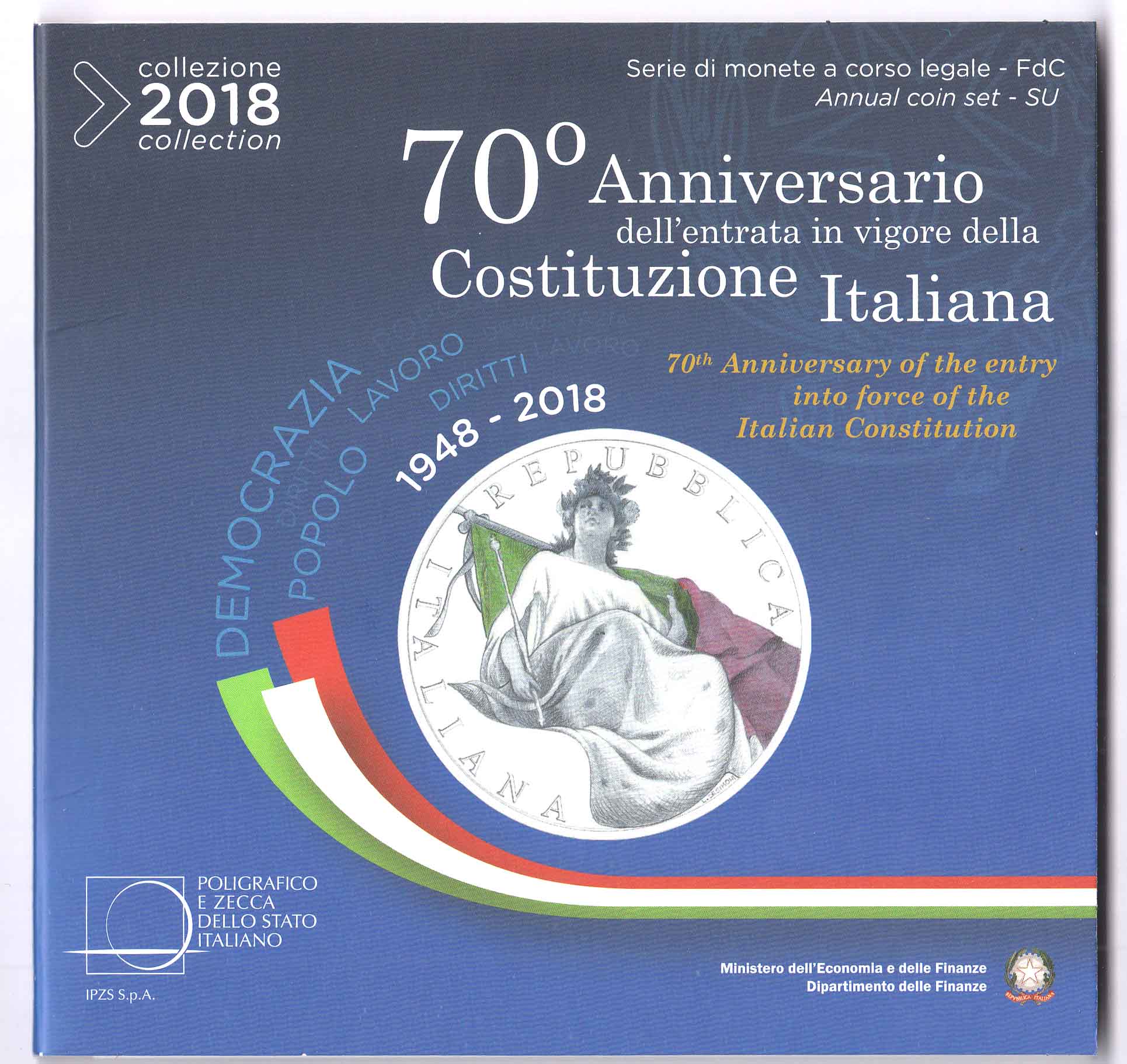 2018 - ITALIA Divisionale Ufficiale Euro 10 Monete 70° Costituzione Italiana FDC