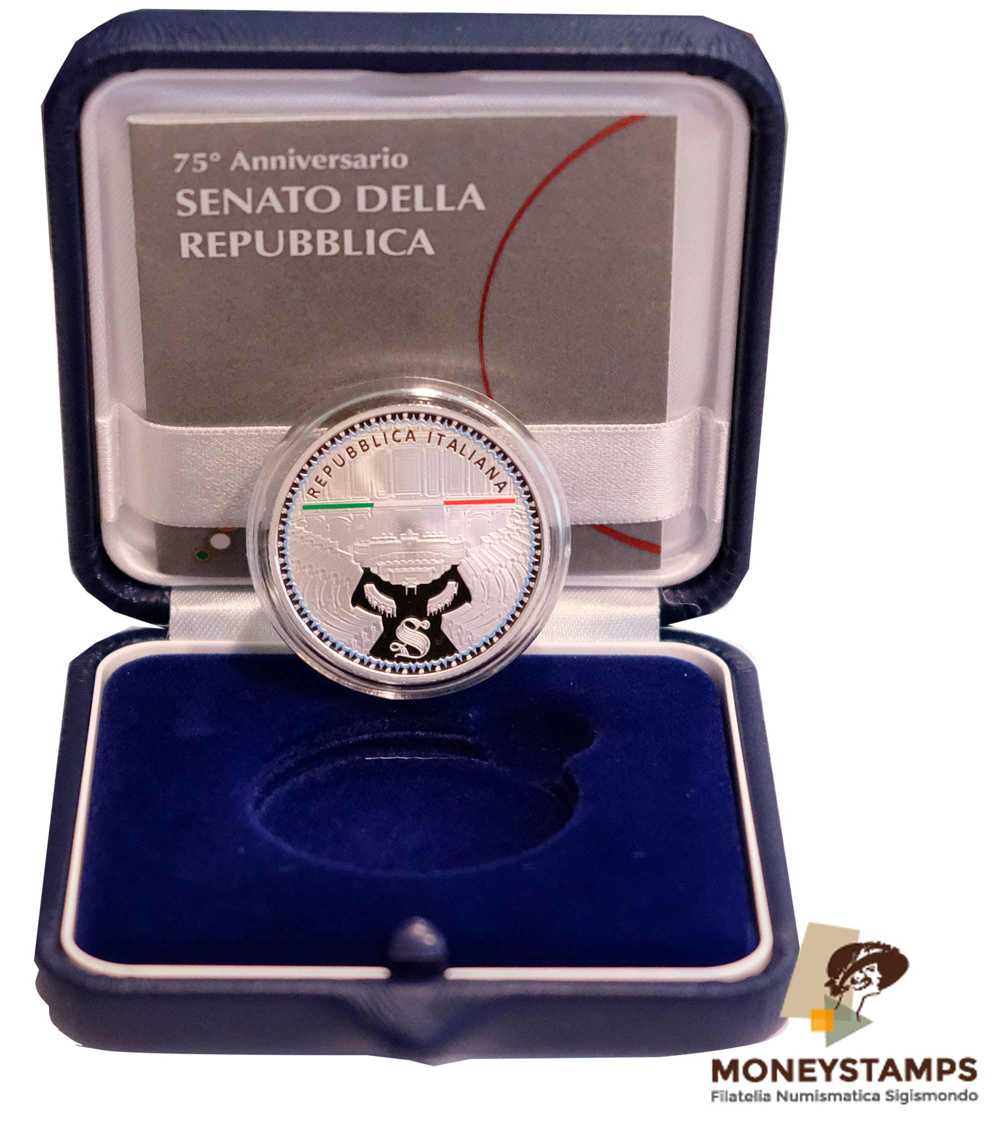 2023 -  5 Euro Argento ITALIA 75° Prima Seduta del Senato Colorata Proof