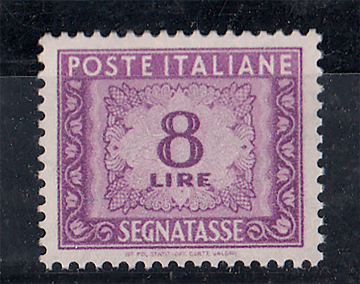 1956 - Segnatasse lire 8 lilla Filigrana Stelle Certificato Borrelli 2018