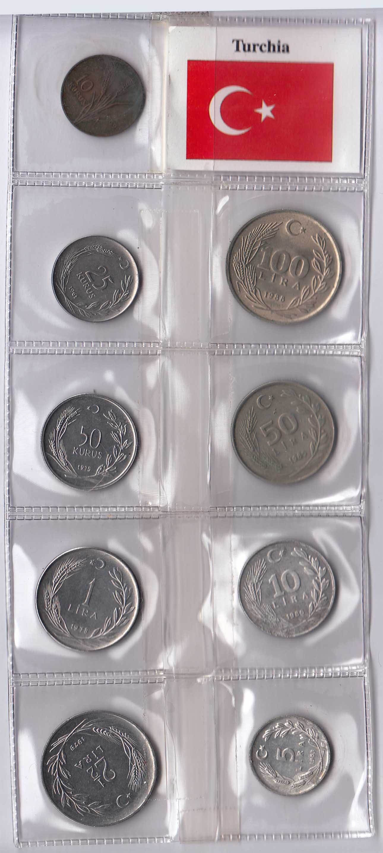 TURCHIA set composto da 10 - 25 - 50 - Kurush 1 - 2 1/2 - 5 - 10 - 50 - 100 Lira  BB