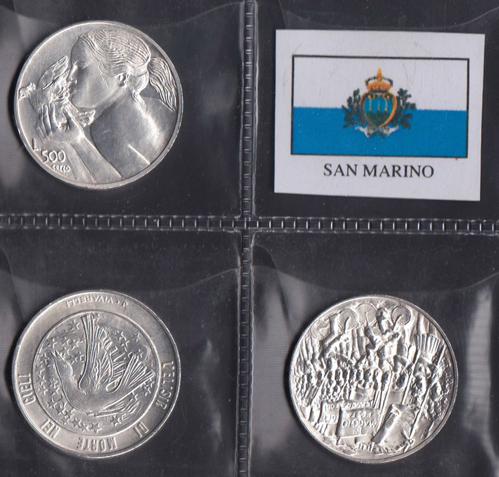 Lotto 3 Pz. Argento Lire 500 San Marino ani 73/77/78 Fdc