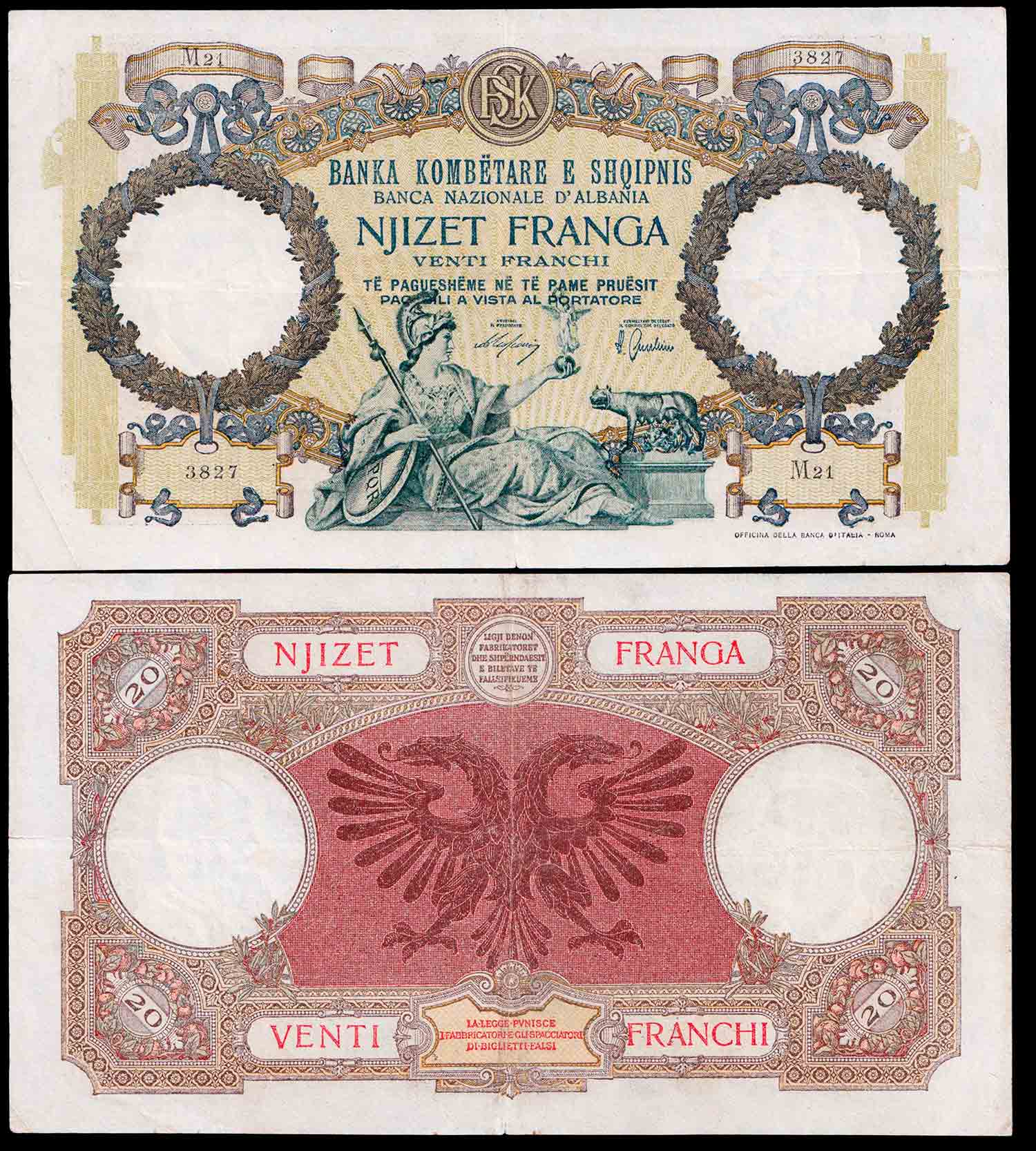 ALBANIA 20 Franchi Occupazione Italiana 1939 Conservazione Spl+