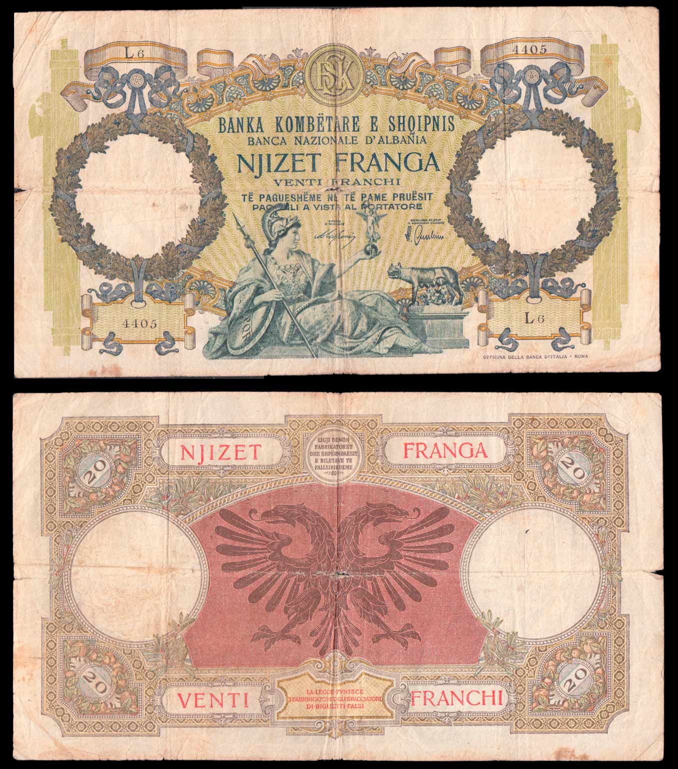 ALBANIA 20 Franchi Occupazione Italiana 1939 Conservazione MB