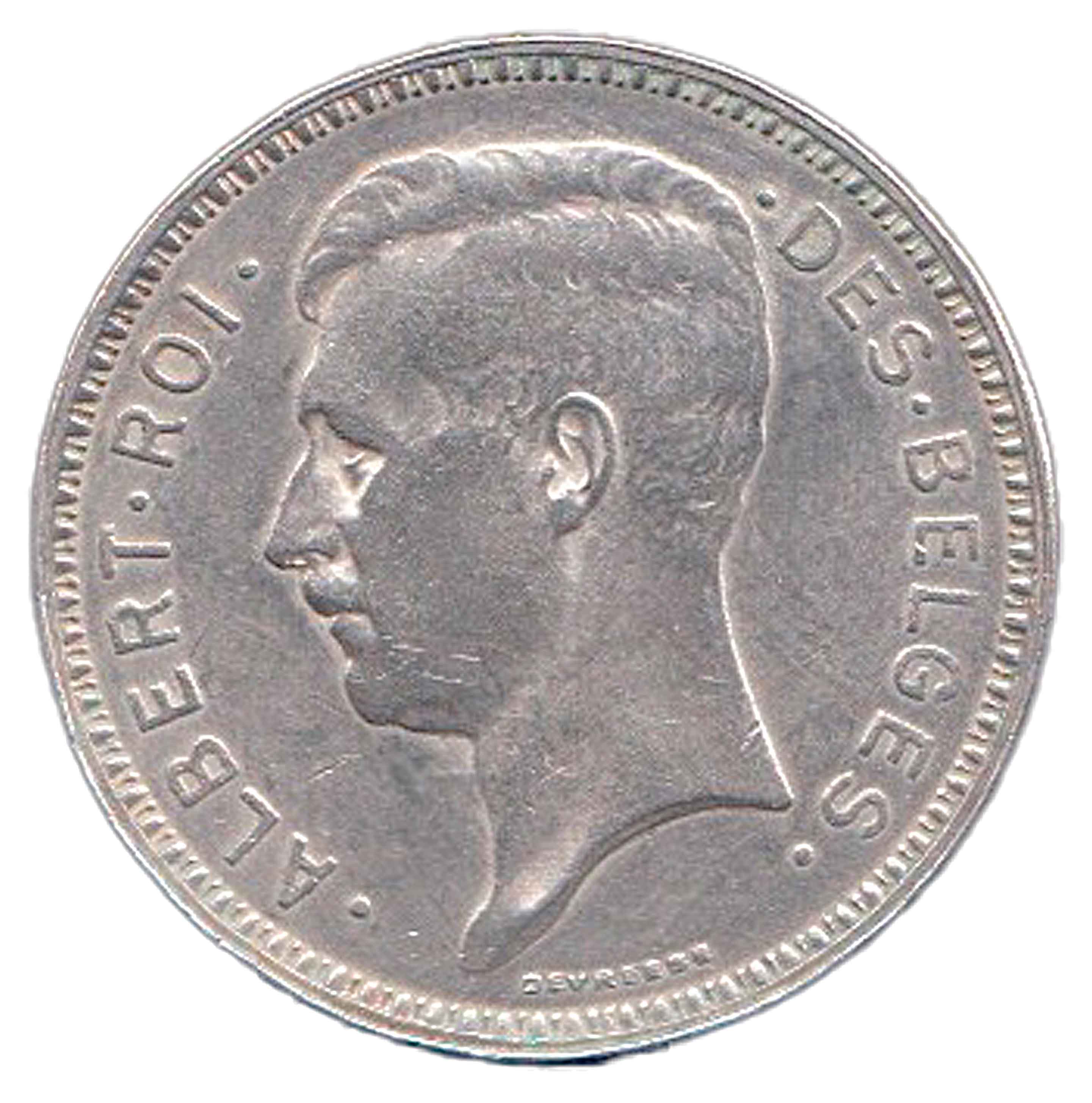 BELGIO 20 Francs Argento 1934 Alberto I BB+