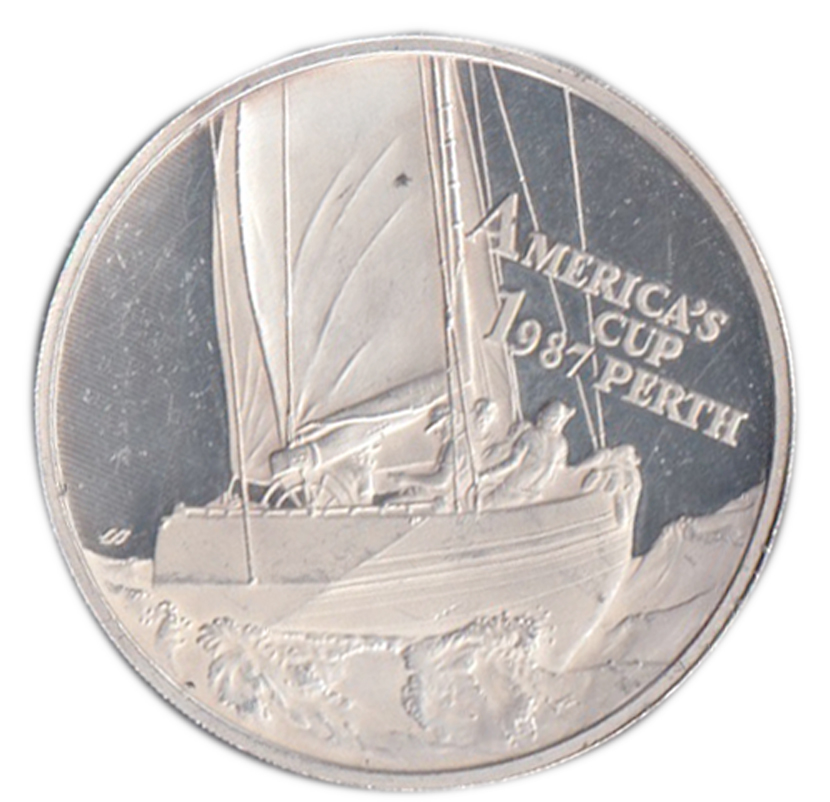 SAMOA I SISIFO 1987 10 Tala Fondo Specchio 1 OZ AMERICA'S CUP Argento  999