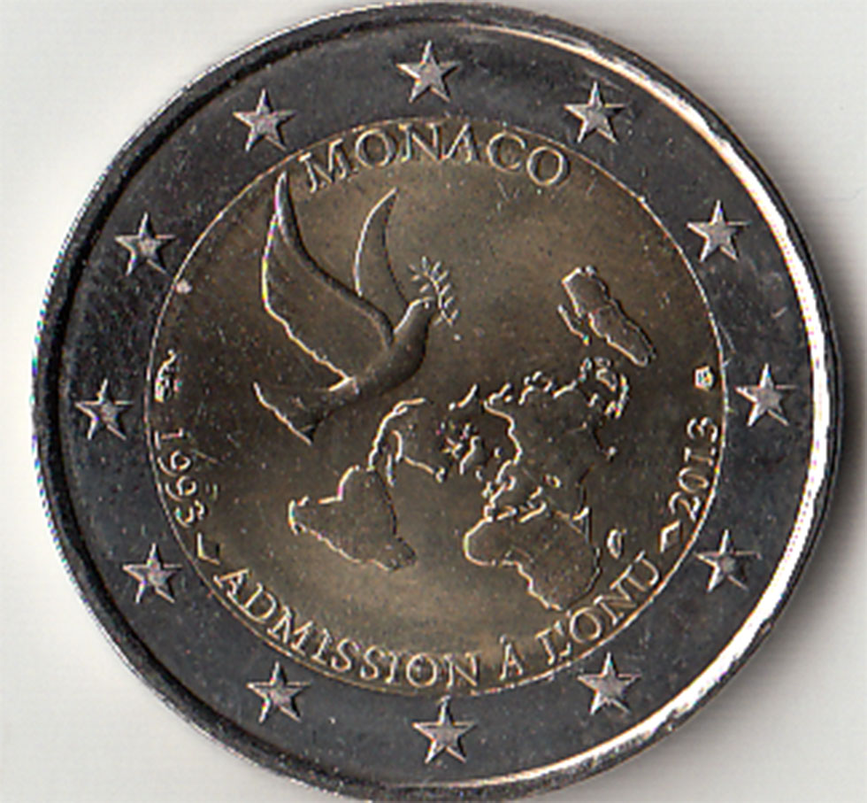 2013 - 2 Euro MONACO  20° Ammissione Onu Fdc