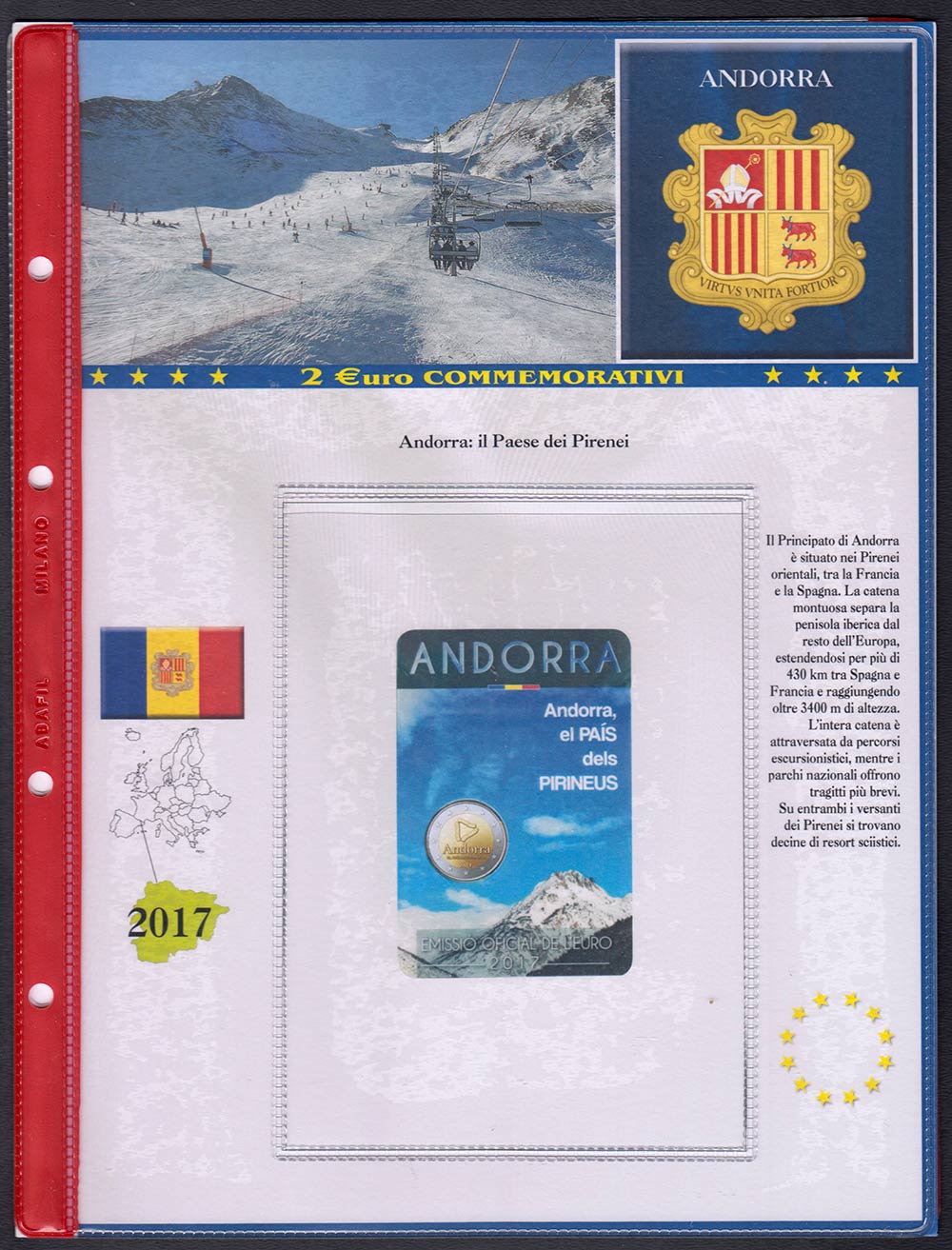 2017 - 2 Fogli con Tasche per 2 Euro ANDORRA usciti nel 2017