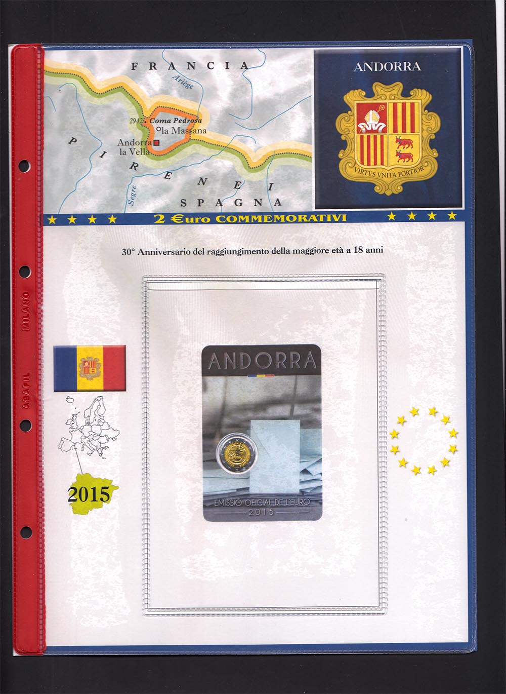 2015  2 Fogli con Tasche per 2 Euro ANDORRA usciti nel 2015