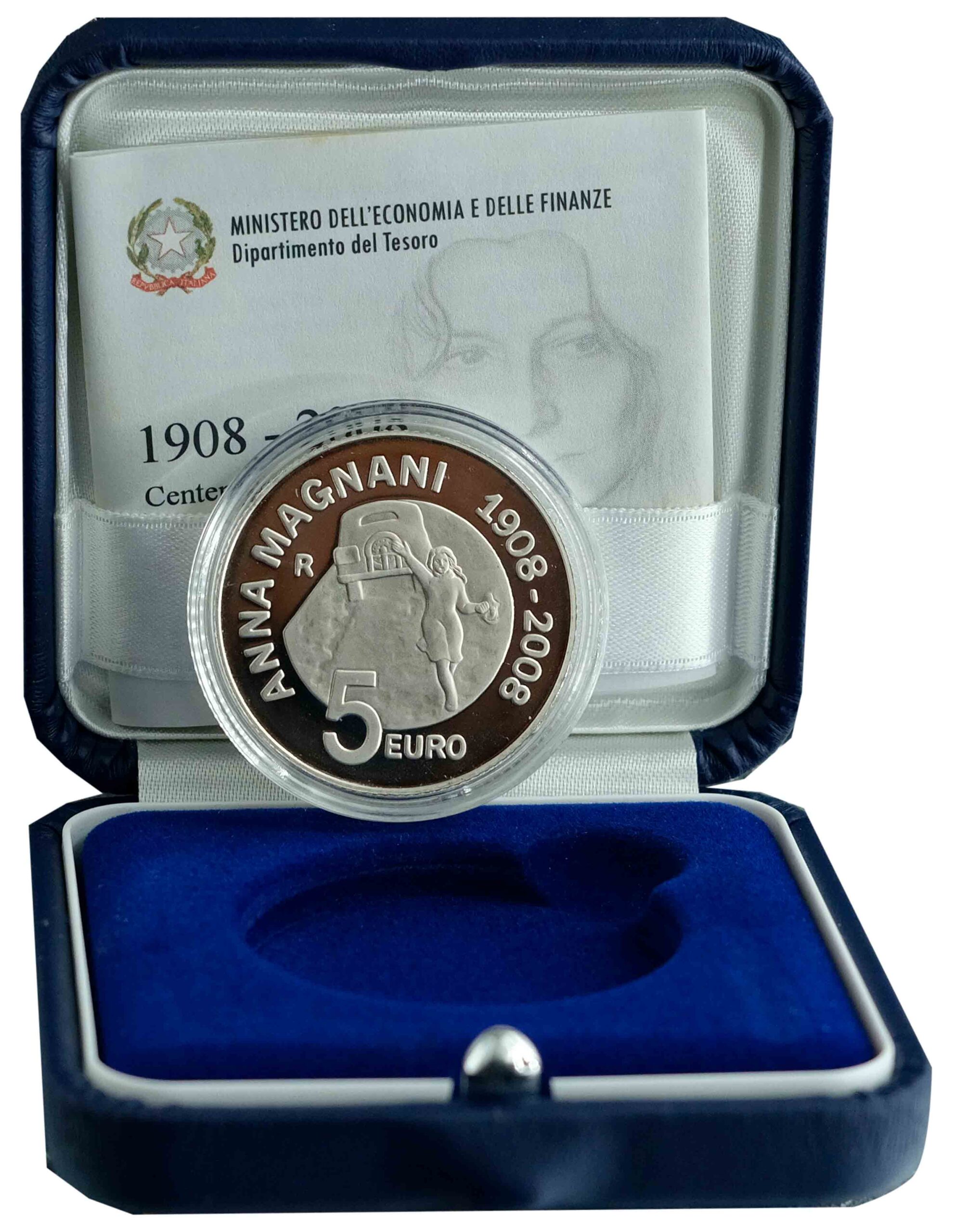 2008 -  5 Euro 100° anniversario nascita Anna Magnani Fondo Specchio Italia