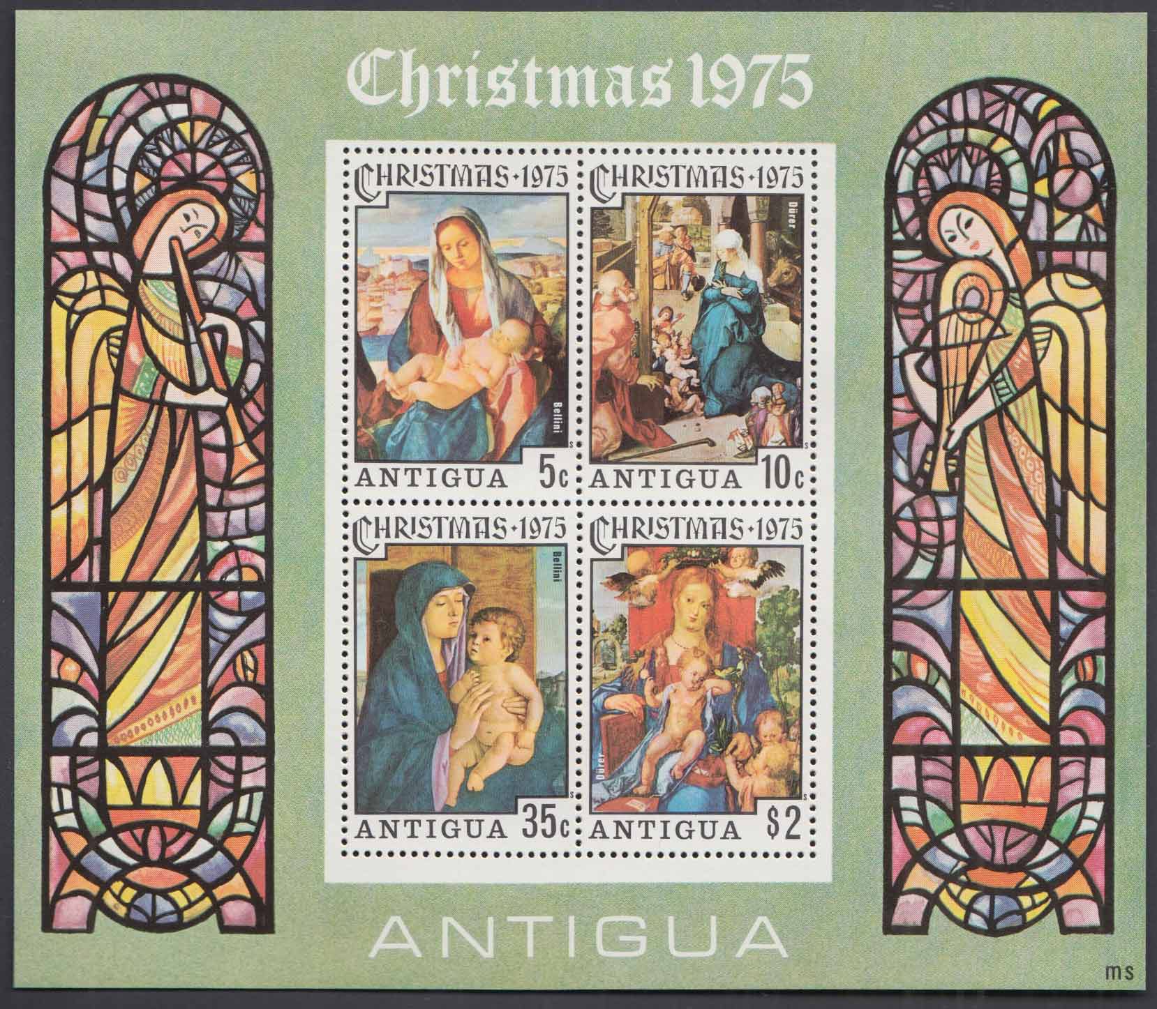 ANTIGUA  1975  Natale BF 4 Val. Pitture Religiose Vergine