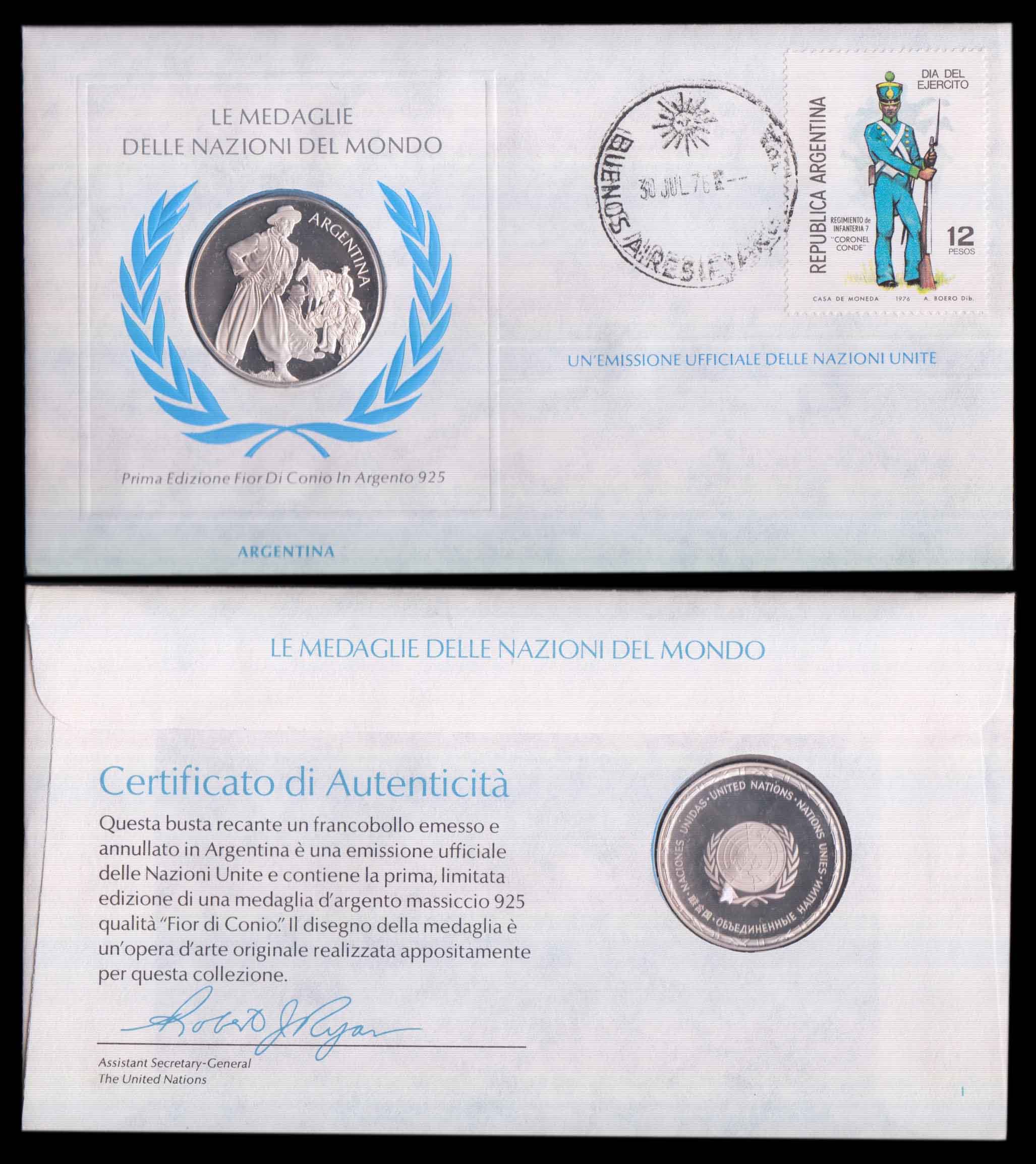 ARGENTINA serie ONU 1976 Medaglie delle Nazioni del mondo ufficiali