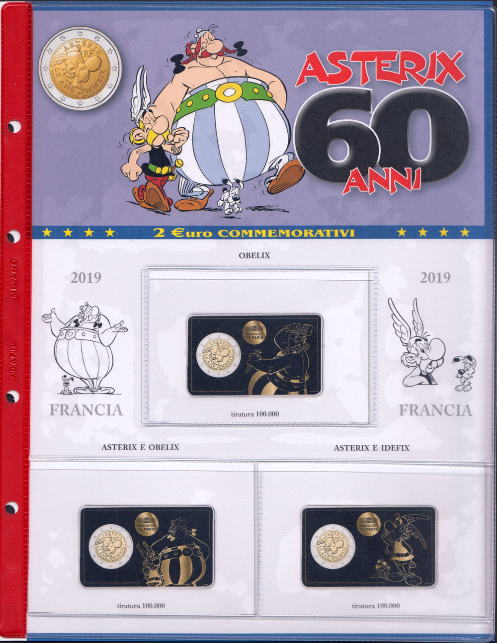 2019 - Aggiornamento foglio 2 Euro di Francia dedicati ad Asterix 3 blister Abafil