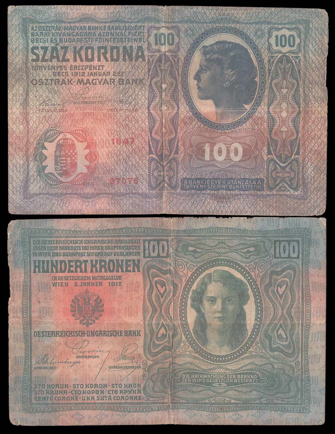 AUSTRIA 100 Kronen 1902 (1912) rittratto di donna BB+