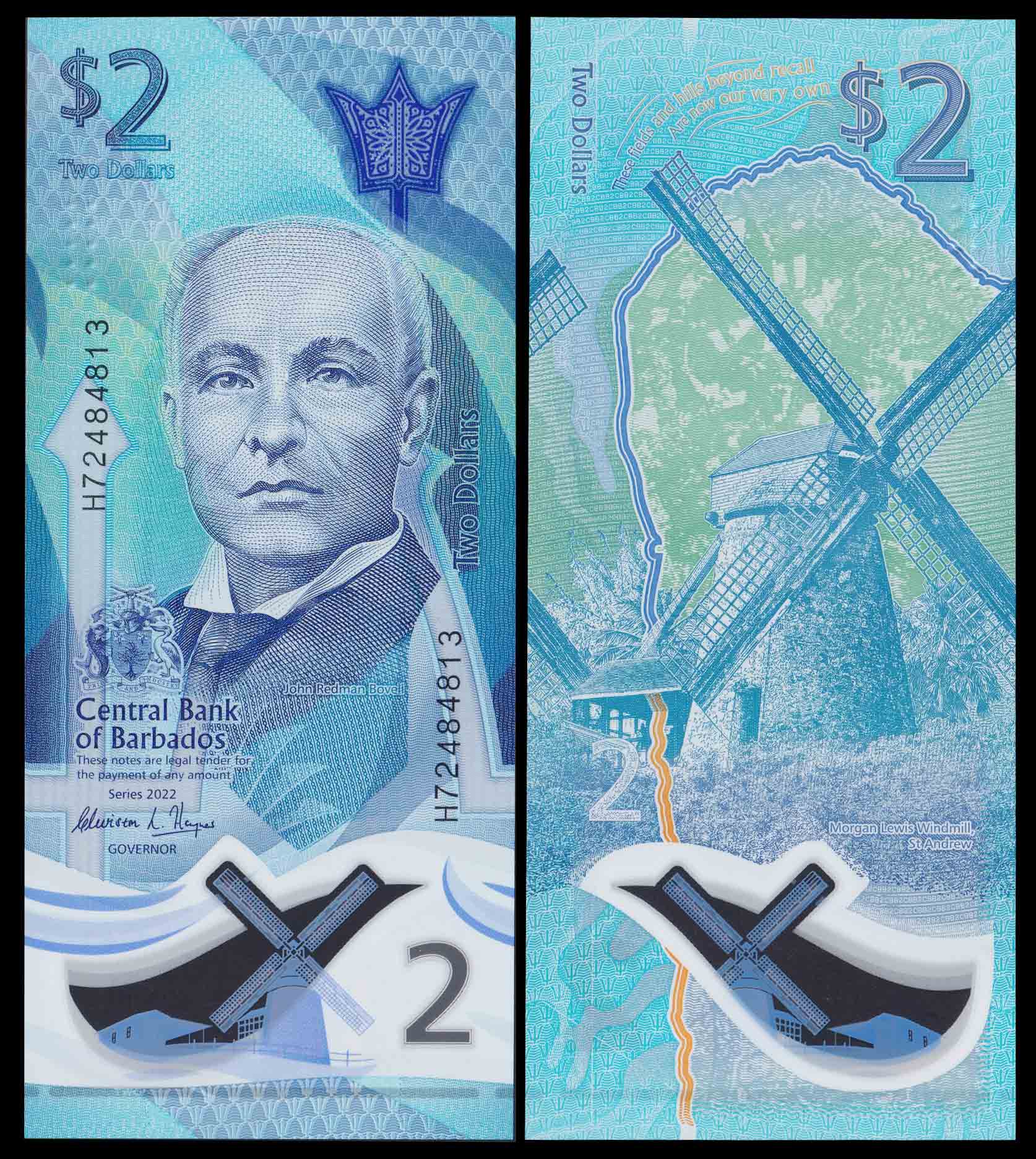 BARBADOS 2 Dollars Polymer 2022 Fior di Stampa