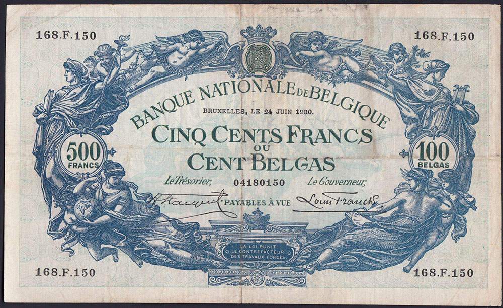 BELGIO 500 Francs 1930 BB Grandi dimensioni