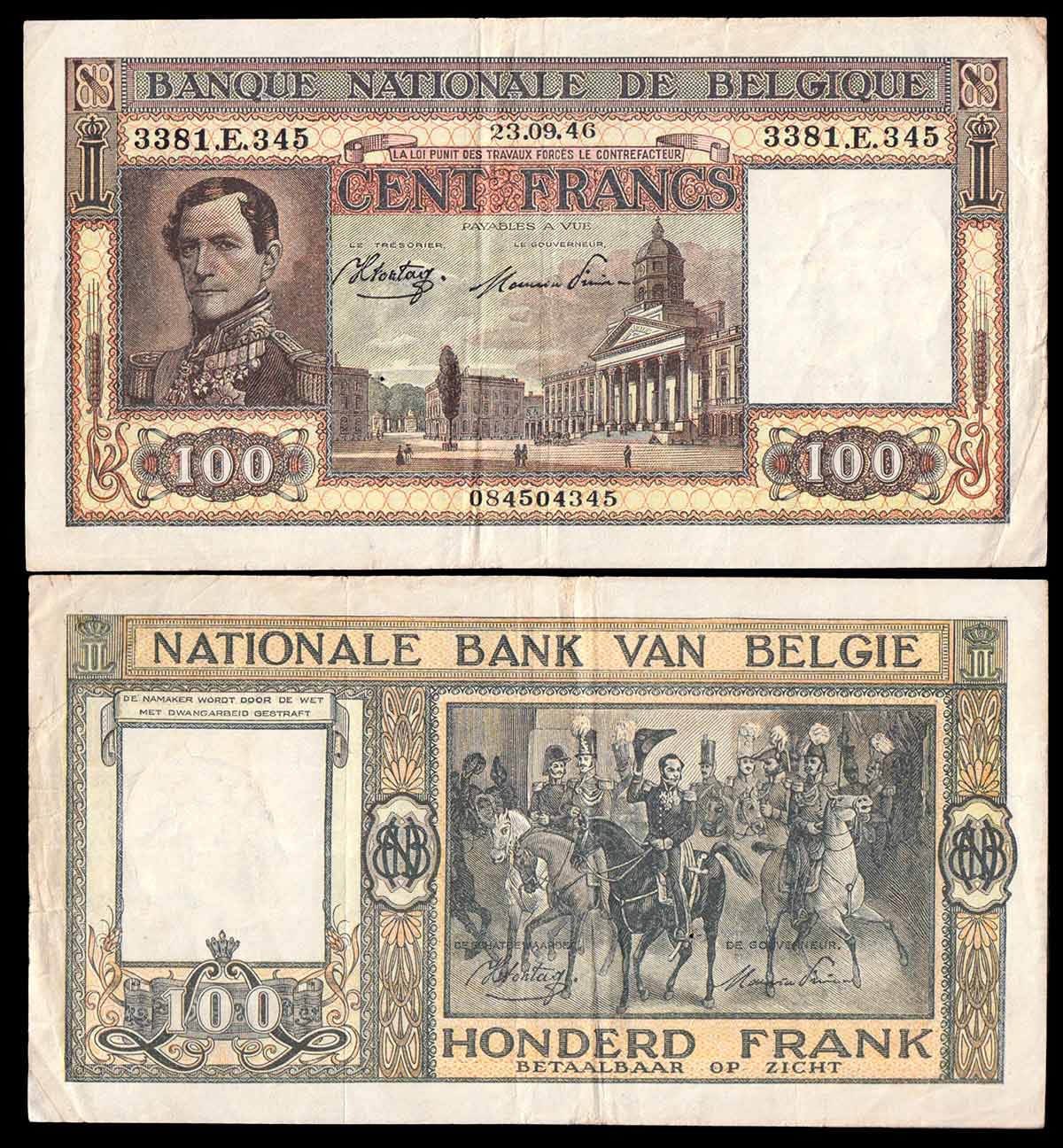 BELGIO 100 Francs 16.02.1946 BB+