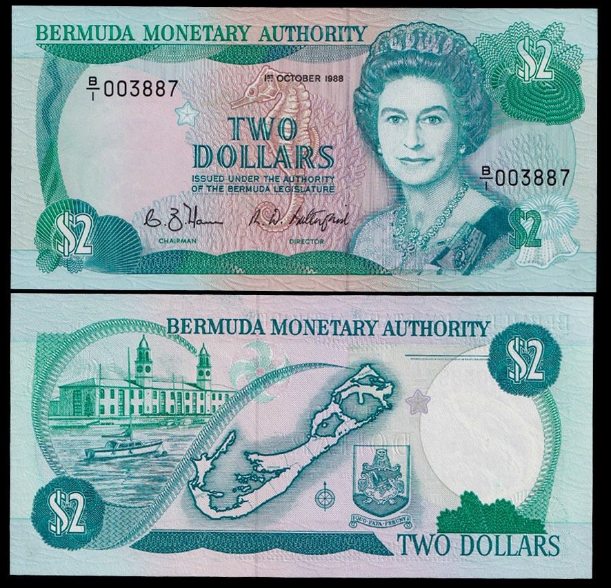 BERMUDA 2 Dollars "Elisabetta II" 1988 P 34 A Fds