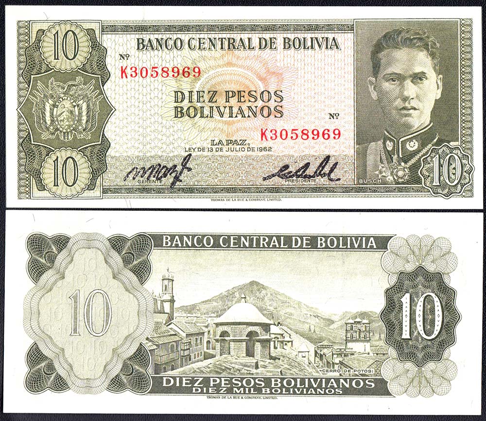 BOLIVIA 10 Pesos Bolivianos 1962 Fior di Stampa