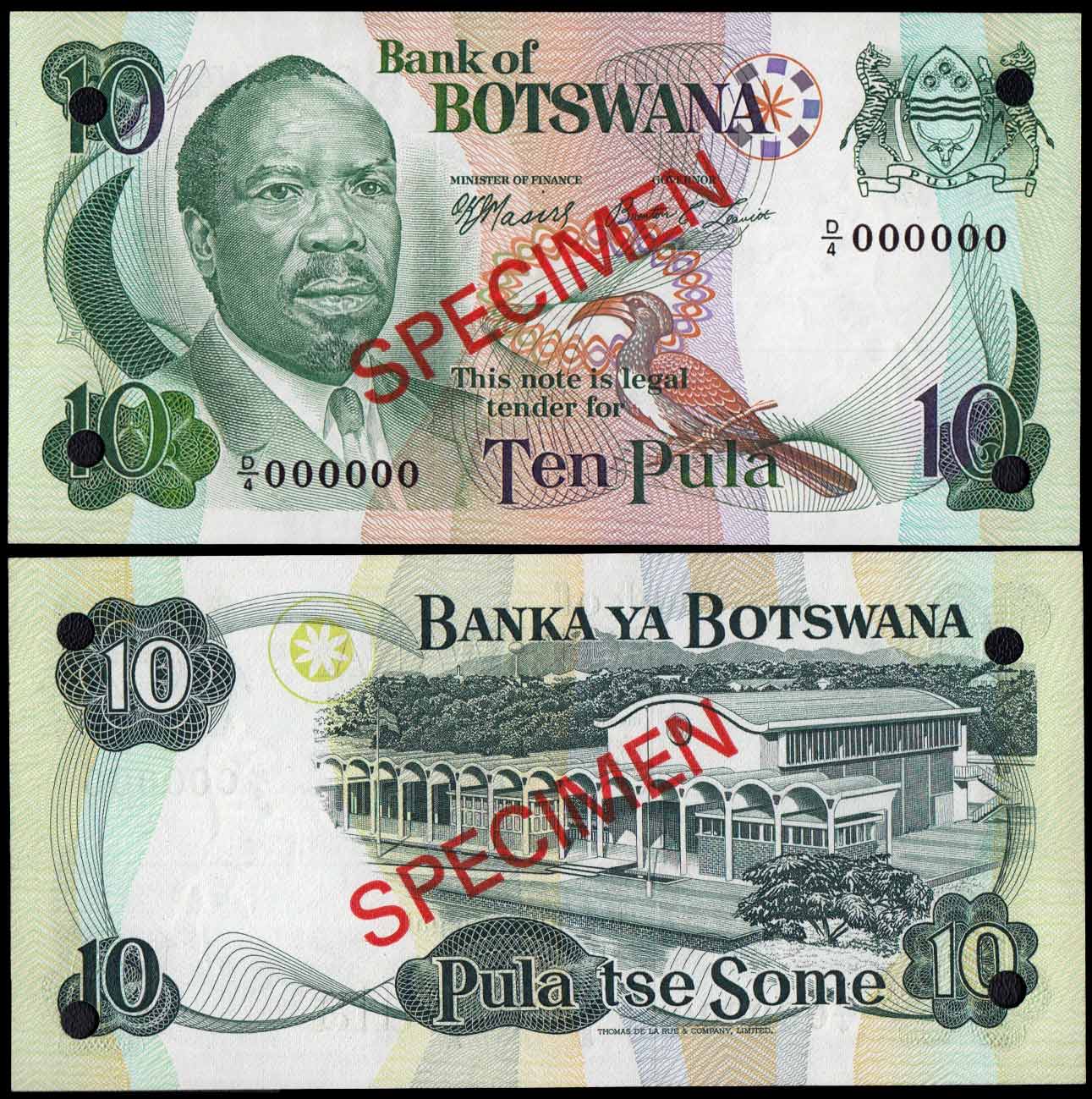 Botswana 10 Pula 1976 "Specimen - Seretse Khama" Rara