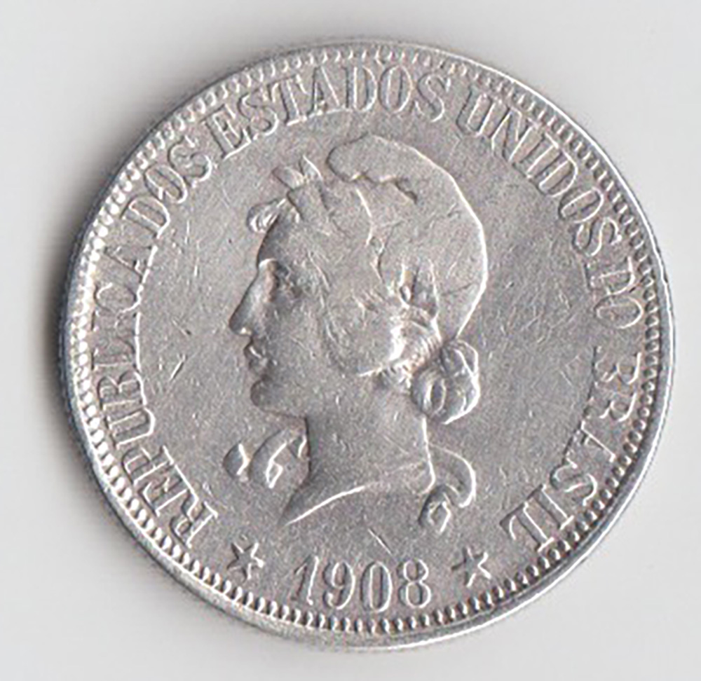 1908 - BRASILE 1000 Reis AG Q/Spl