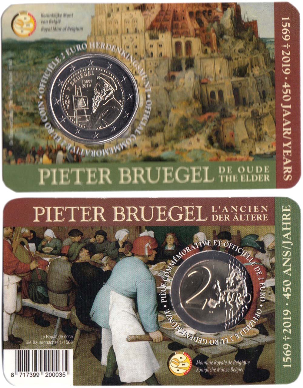 2019 - 2 Euro BELGIO 450º Morte del Pittore Pieter Bruegel il Vecchio