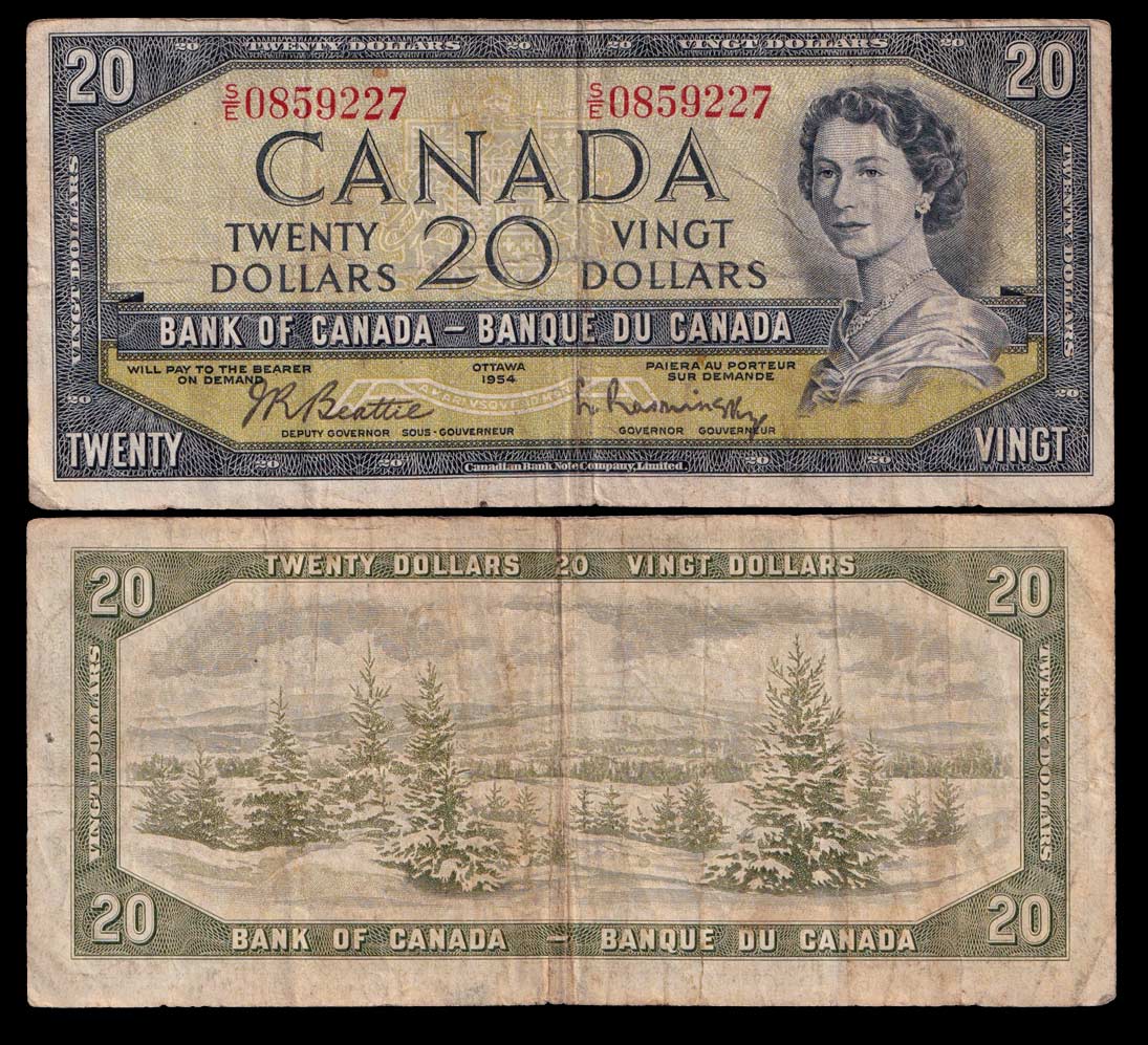 CANADA 20 Dollars 1954 Elizabeth II – Canadian Bank Note Company MB+