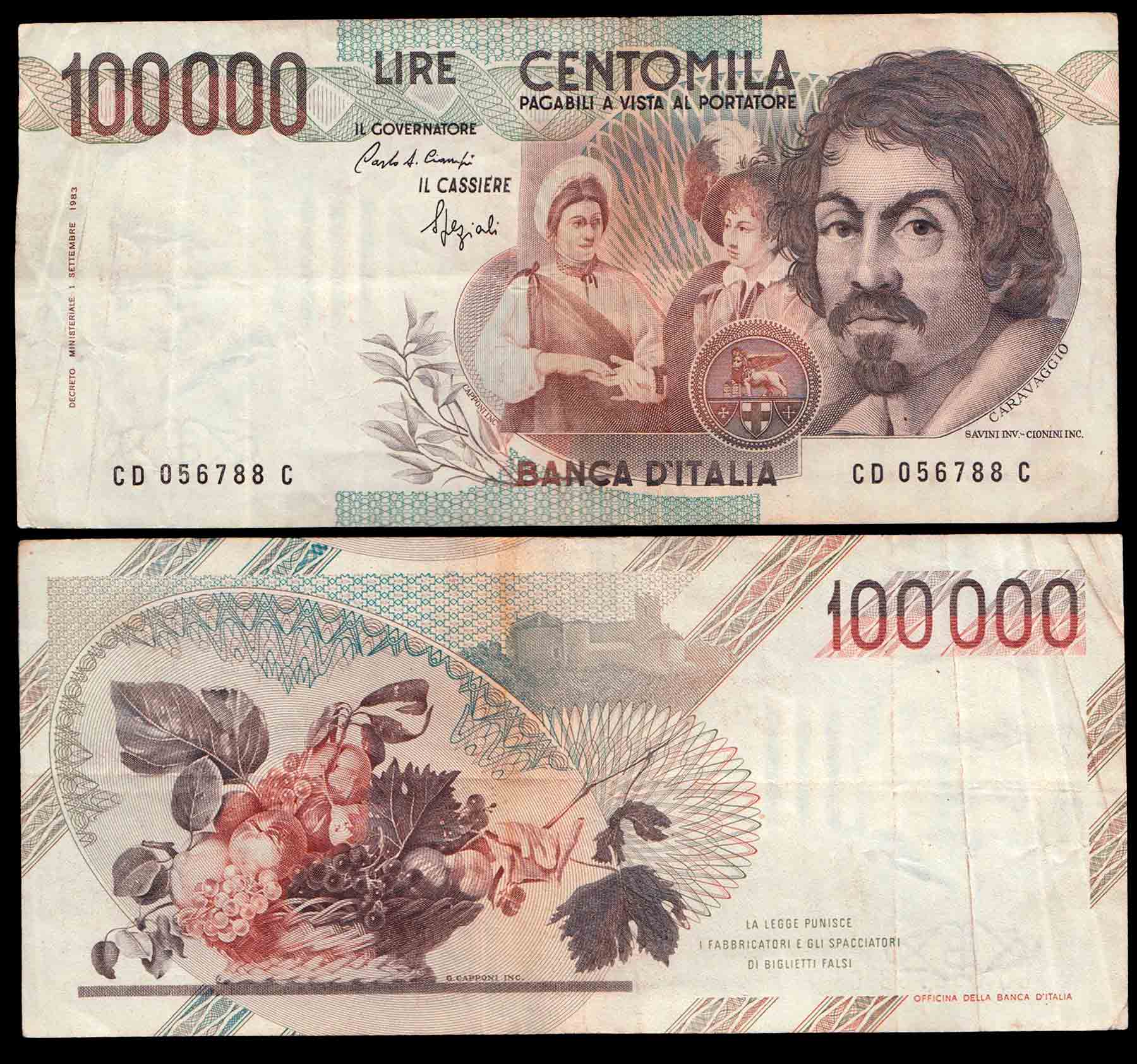 ITALIA 100.000 Lire Caravaggio 1° Tipo 1997 Lett. D Spl