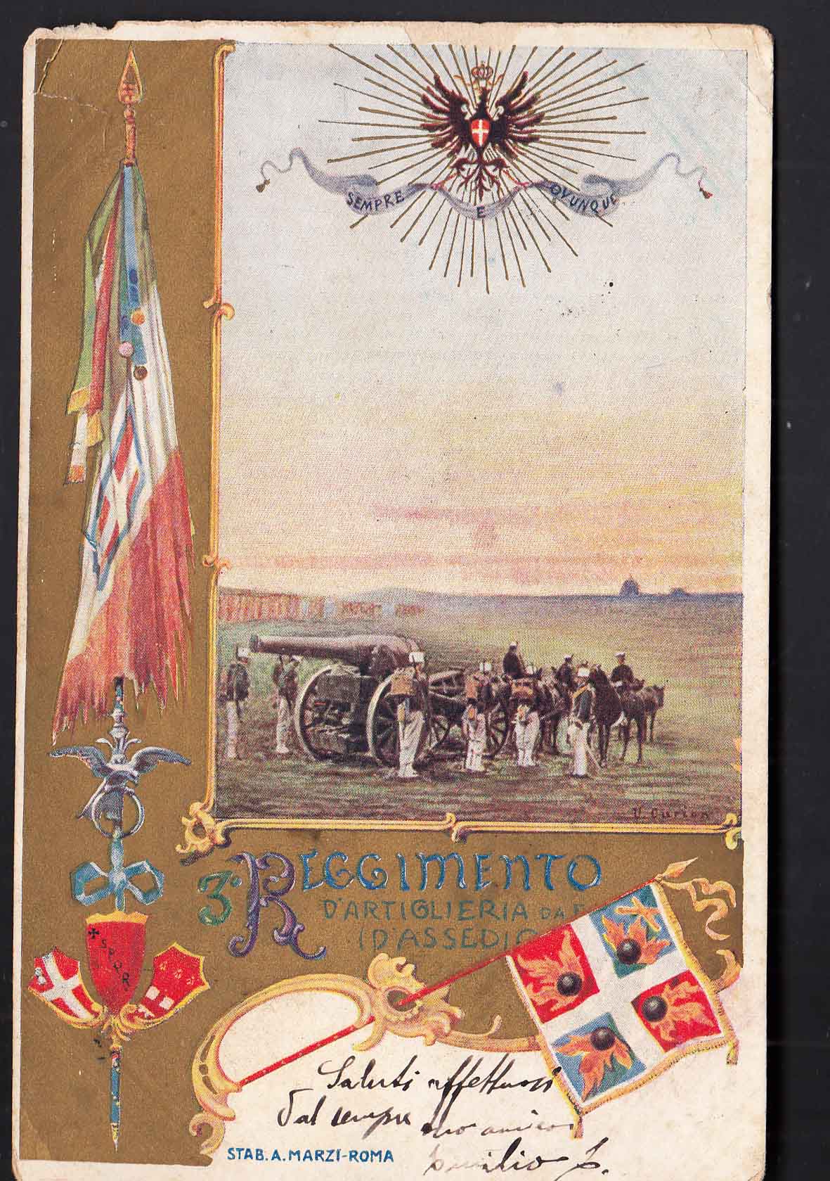 Militari 3° REGGIMENTO D'ARTIGLIERIA D'ASSEDIO Viaggiata inizi 1900