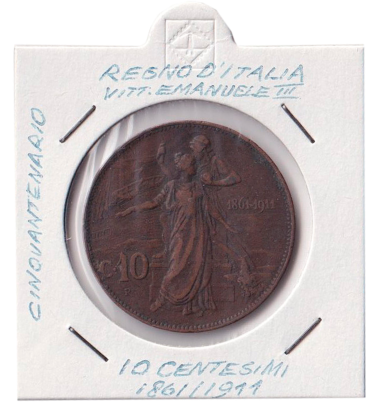 1911 Regno D'Italia Vittorio Emanuele III 10 Centesimi Cinquantenario BB+