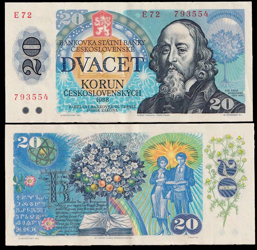 CECOSLOVACCHIA 20 Korun 1988 "Jan Amos Komensky" BB