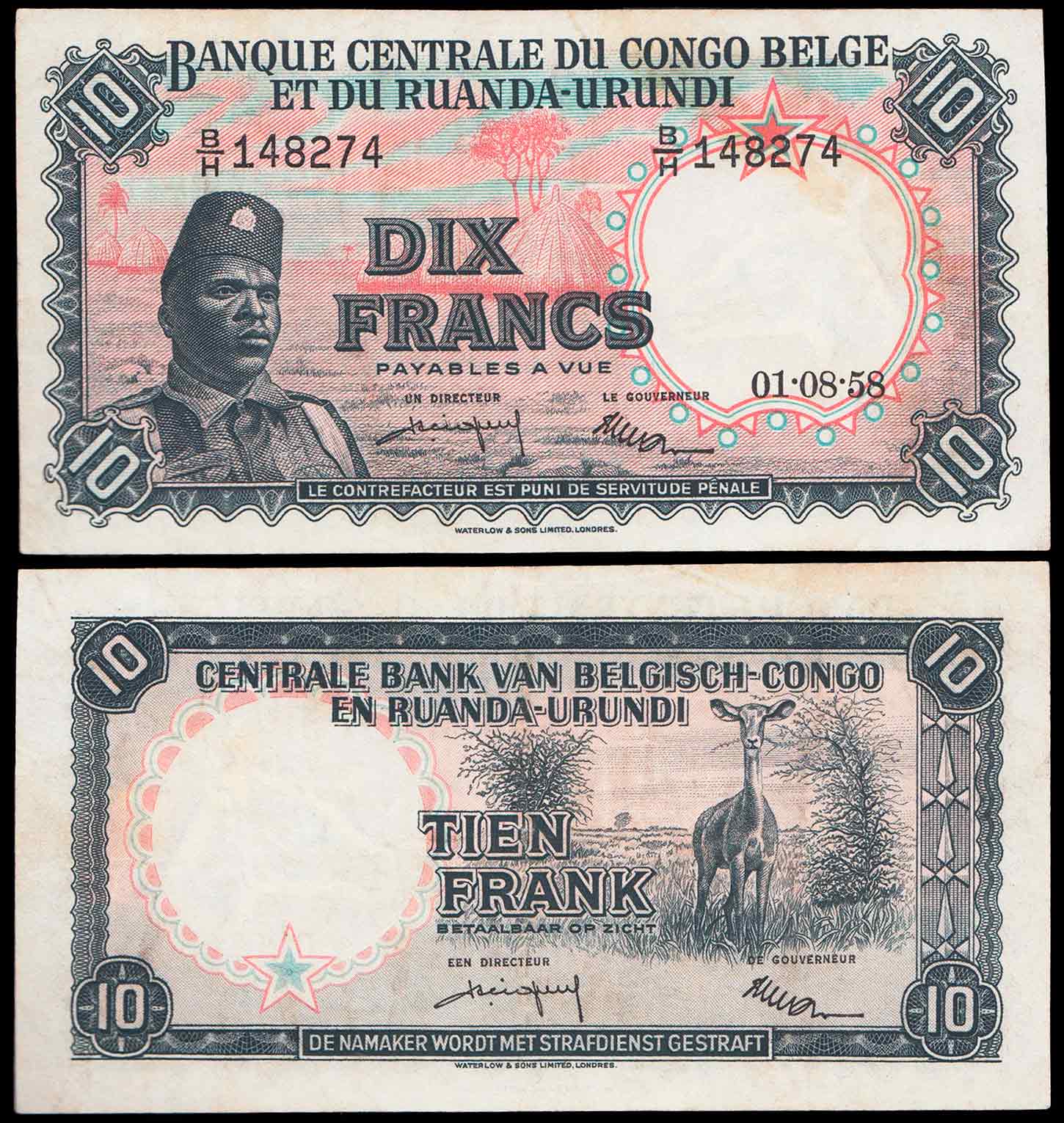 CONGO BELGA 20 Francs 01.08-1958 BB+ Rara
