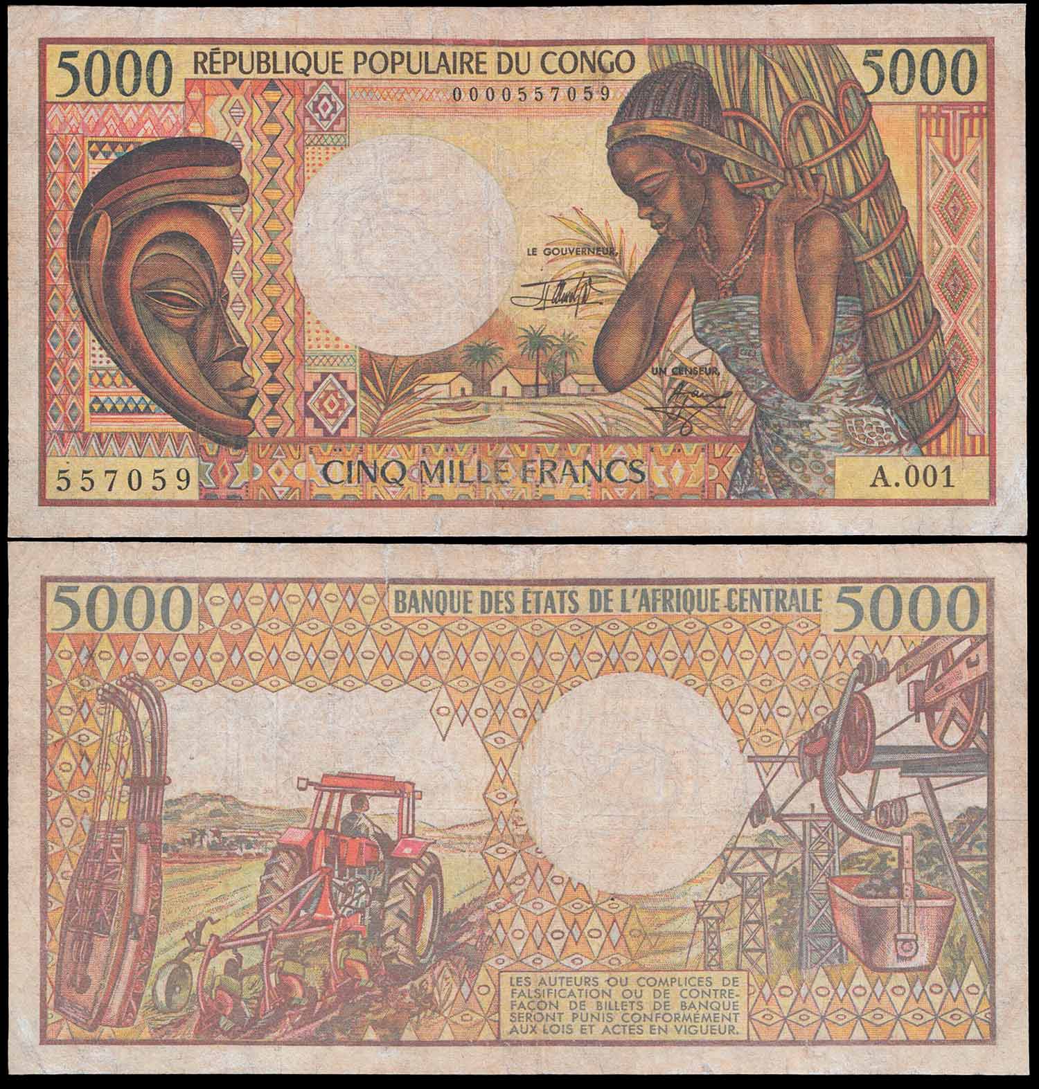 Congo Repubblica 5000 franchi 1984 Quasi BB