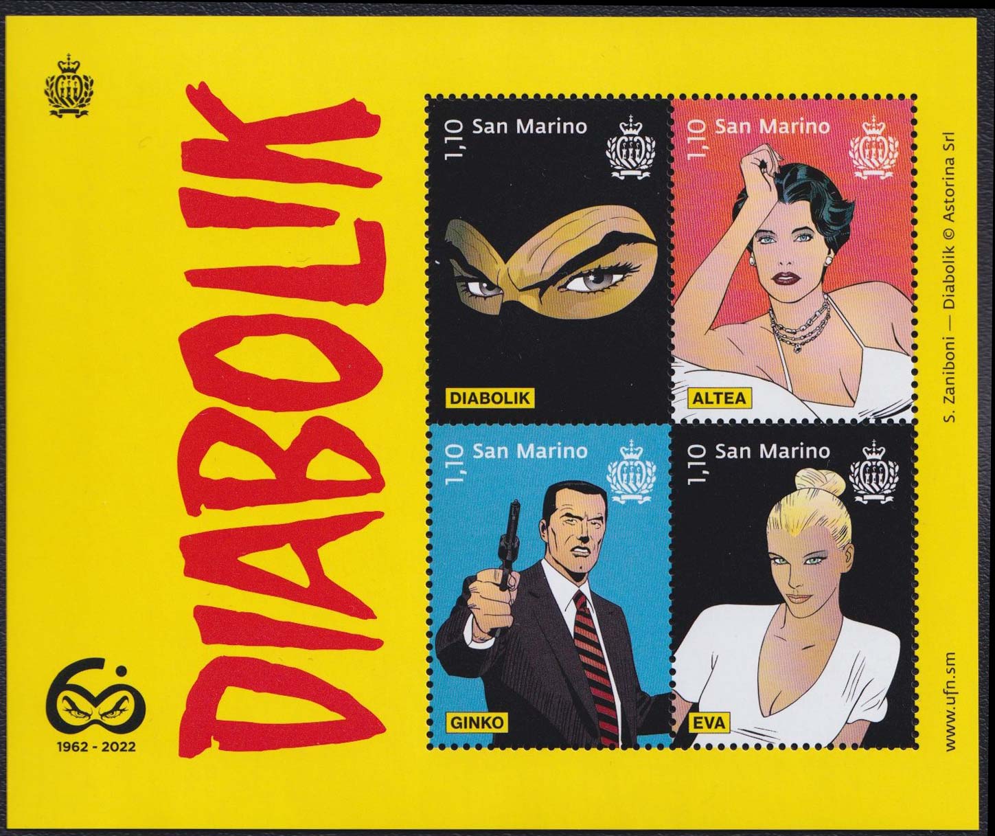 2022 - Foglietto San Marino 60° Anni. Diabolik MNH** 4 val.