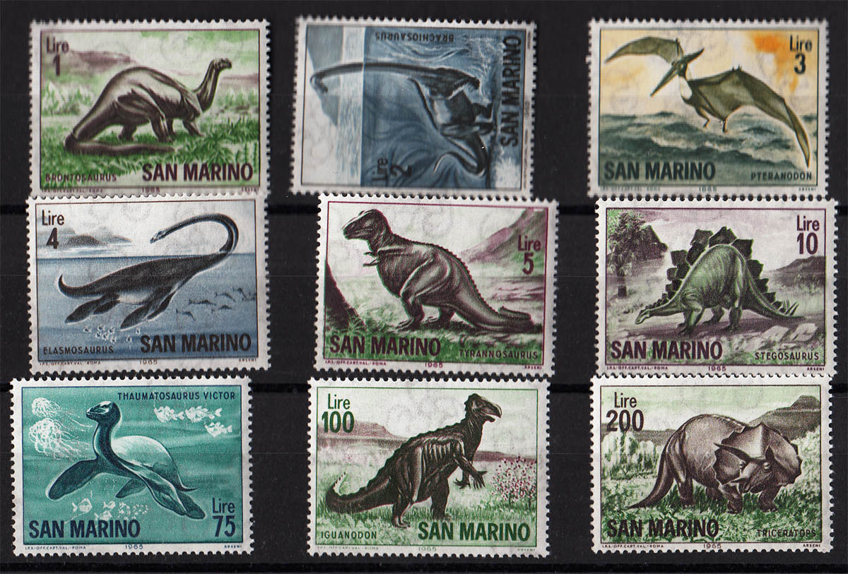 1965 San Marino animali preistorici serie 9 valori nuovi