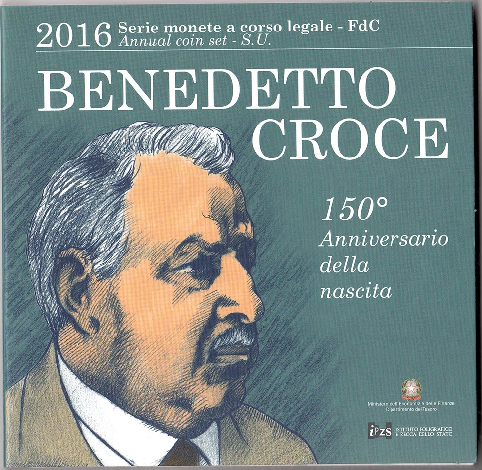 2016 - ITALIA Divisionale Ufficiale Euro 10 Monete Benedetto Croce FDC