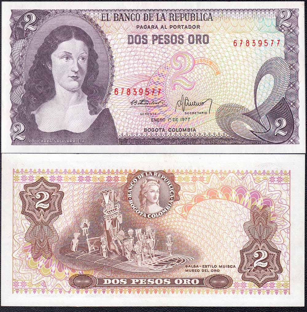 COLOMBIA 2 Pesos Oro 01.01.1977 Fds