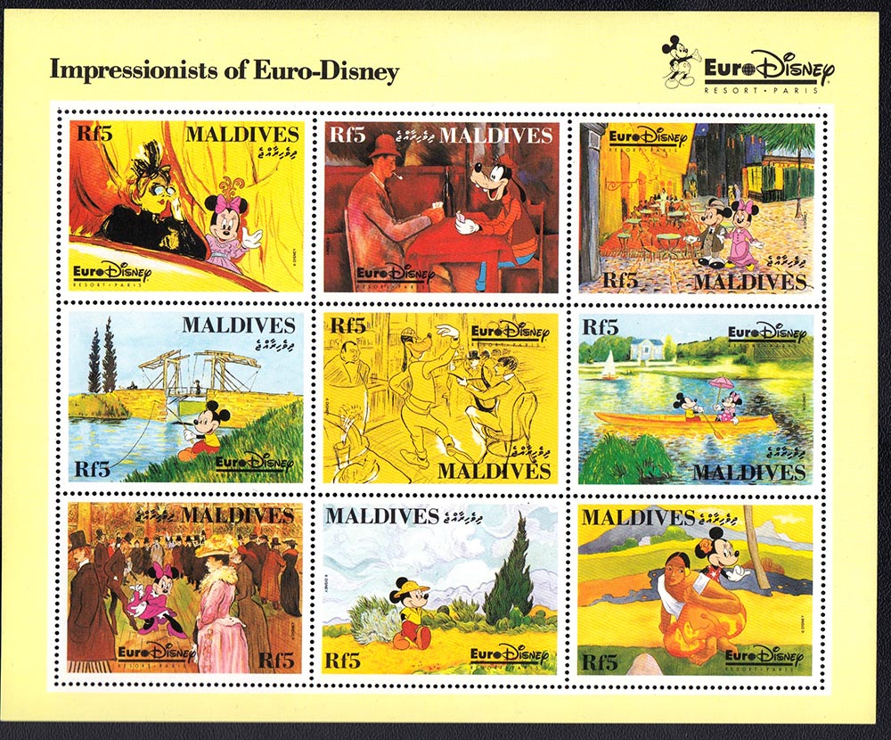 Maldive Walt Disney foglietto Minnie e Topolino quadri impressionisti