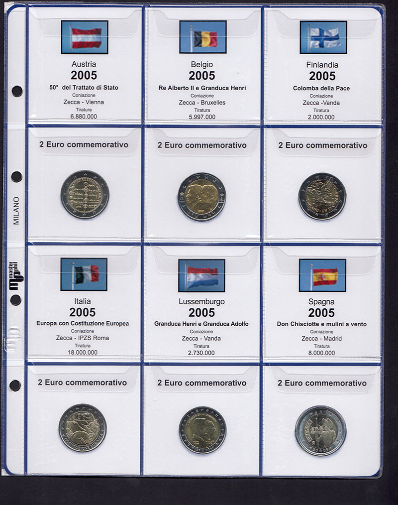 2005 Master Phil foglio e tasche con alloggiamenti per 2 euro commemorativi