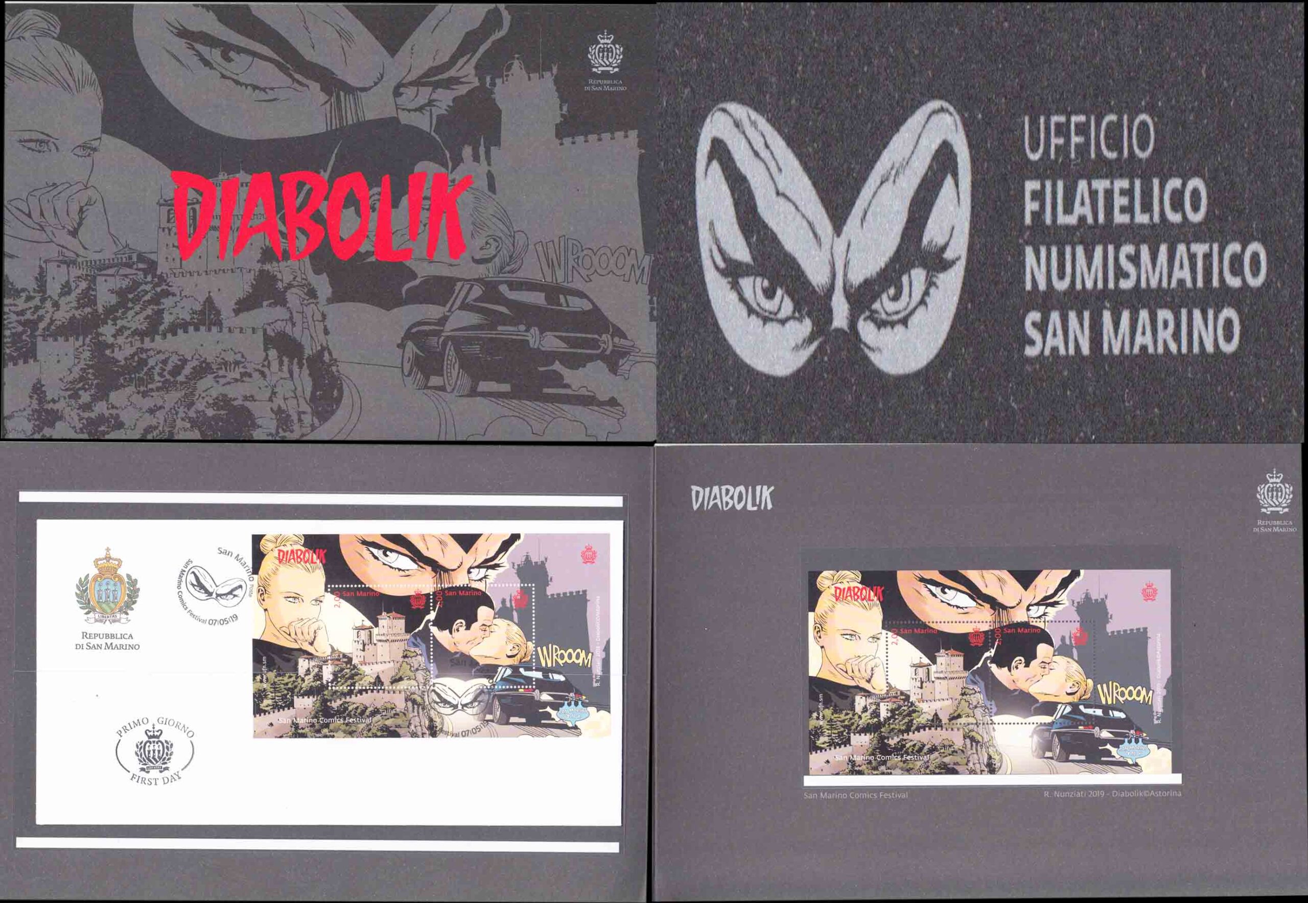 2019 - Folder in occasione del San Marino Comics Festival contiene un foglietto + Busta Primo Giorno