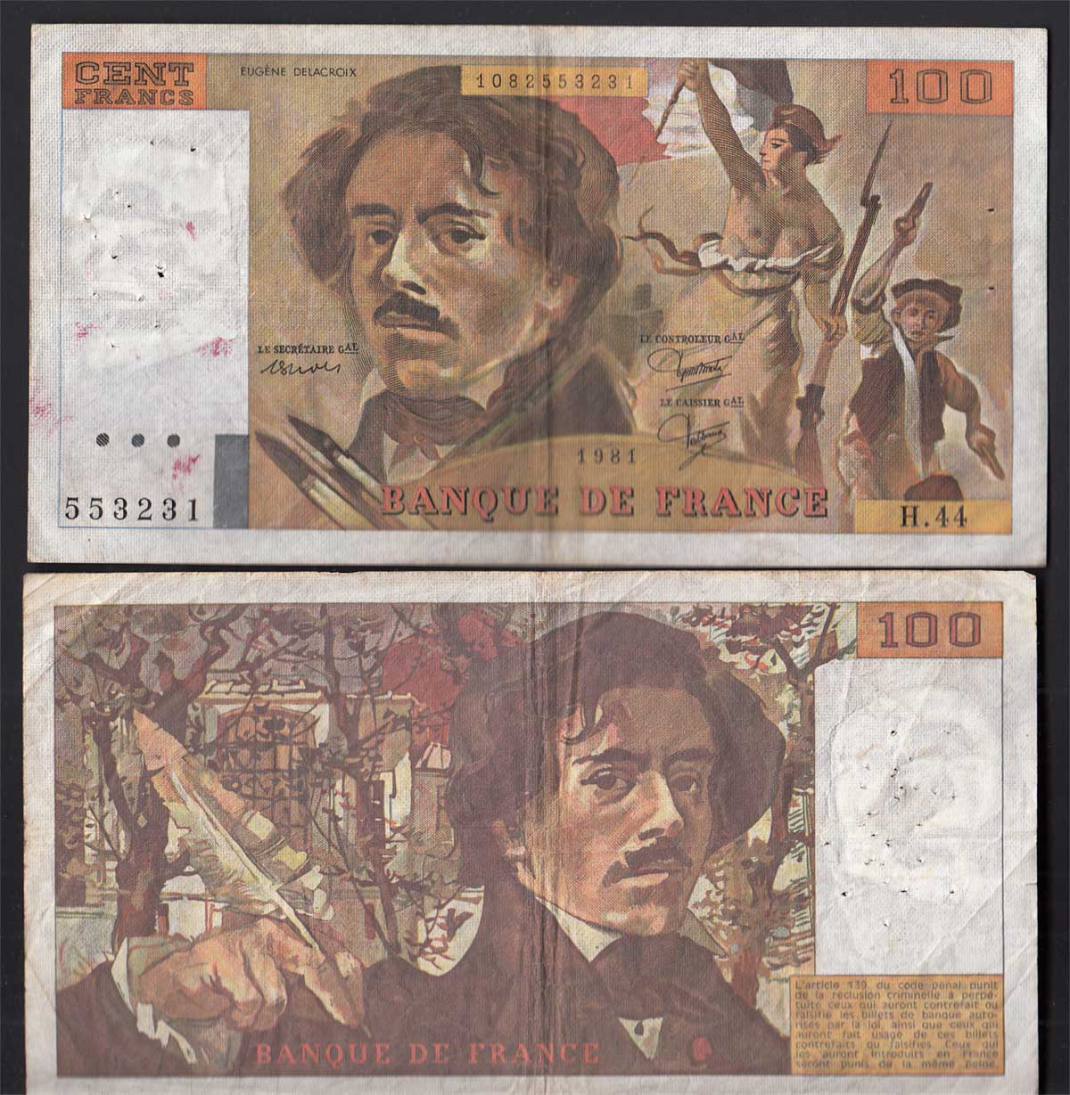 FRANCE 100 Francs 1990 Delacroix La libertà guida il popolo MB+