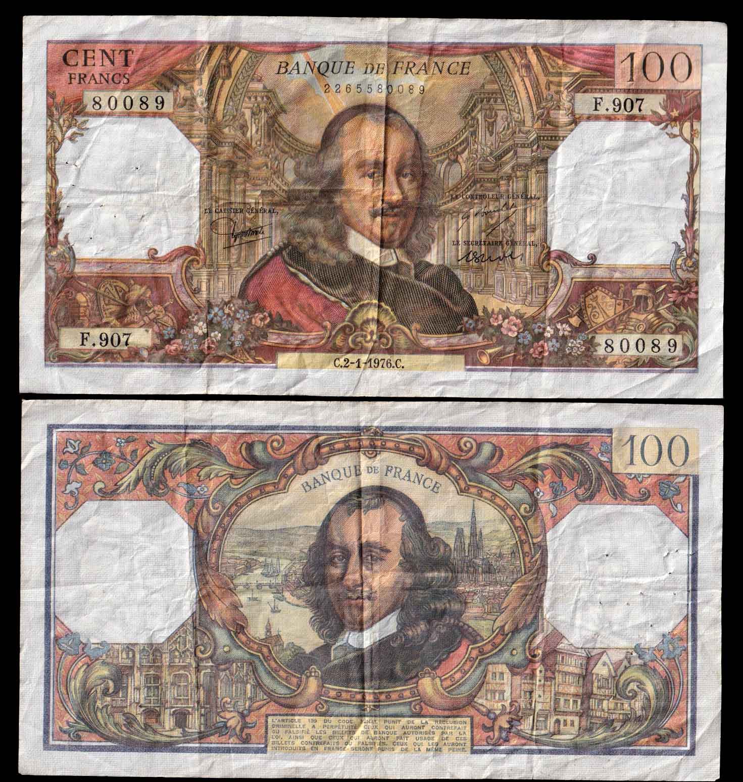1976 - Francia 100 Francs "Pierre Corneille" MB